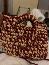 Pochette tressée bordeaux beige MALETHELI