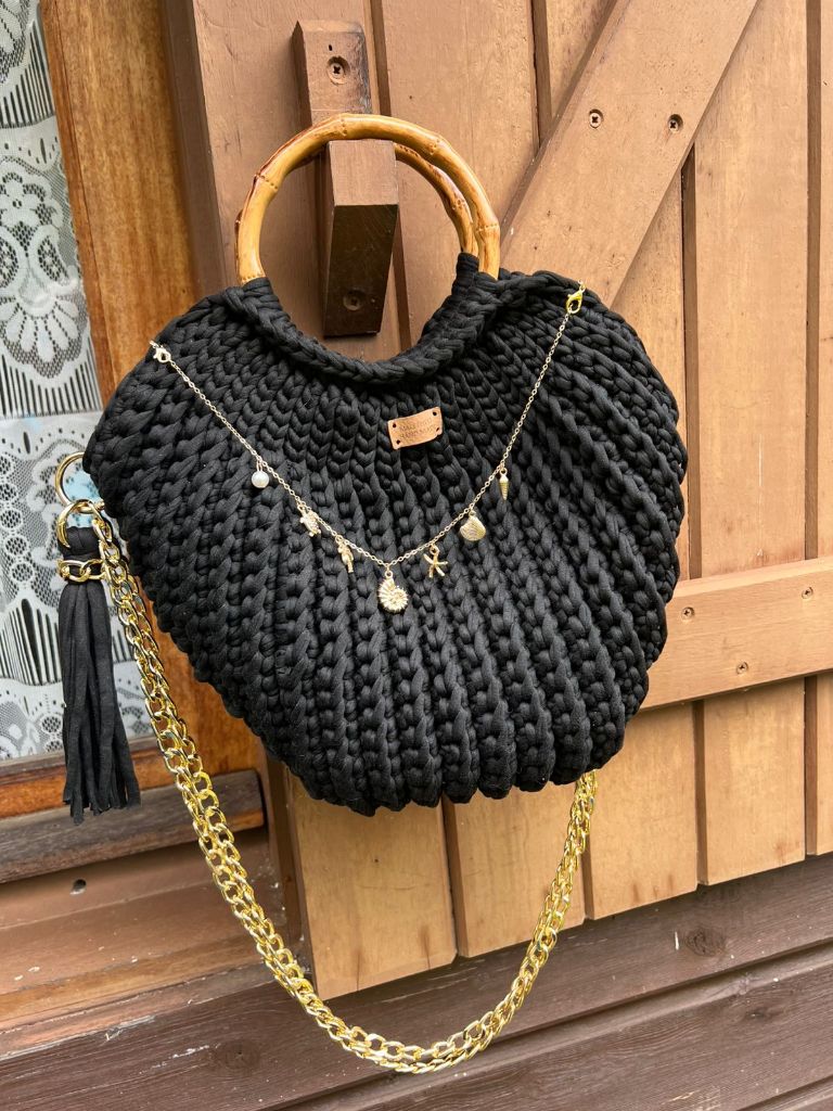 Sac à main crochet noir avec anses bambou MALETHELI
