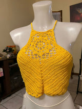 Top crochet jaune dos nu MALETHELI